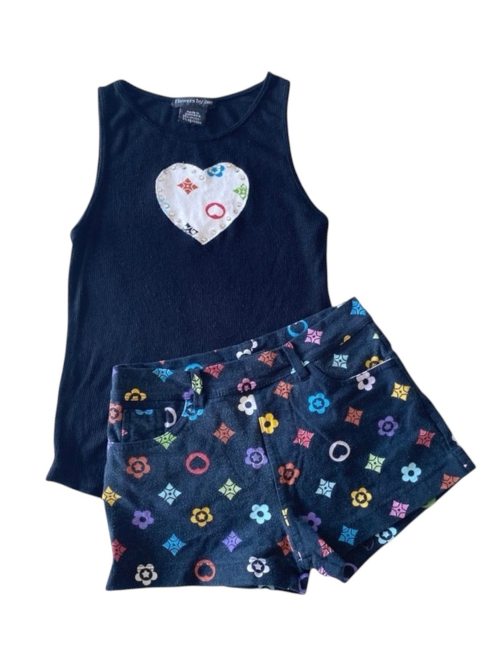 Flowers by Zoe ꕥ Handbag Patch Crystal Embellish Top ꕥ Black Colorful Print ꕥ 5 - Picture 5 of 16